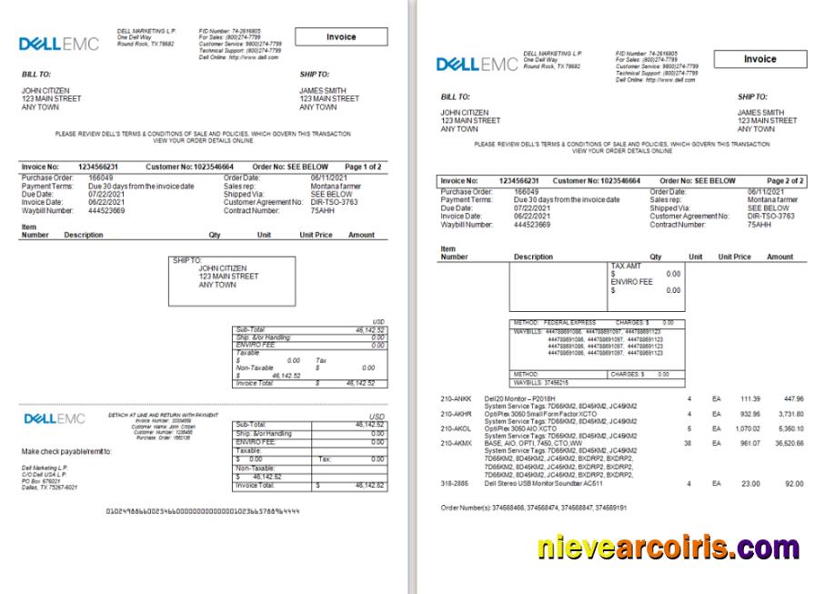 USA Dell Technologies invoice